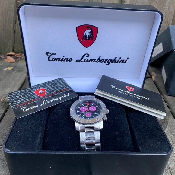 NEW Tonino Lamborghini Men's Chronograph Diamond Bezel Stainless Steel Watch - Picture 14 of 16